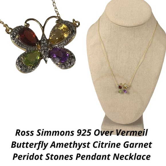 Ross Simmons 925 Over Vermeil Butterfly Amethyst Citrine Garnet Peridot Necklace